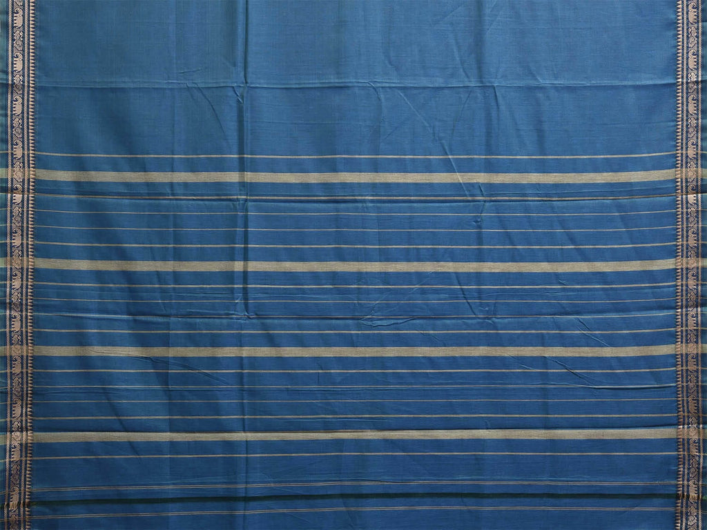 Blue Narayanpet Cotton Plain Saree with Small Border and Strips Pallu Design No Blouse np1196