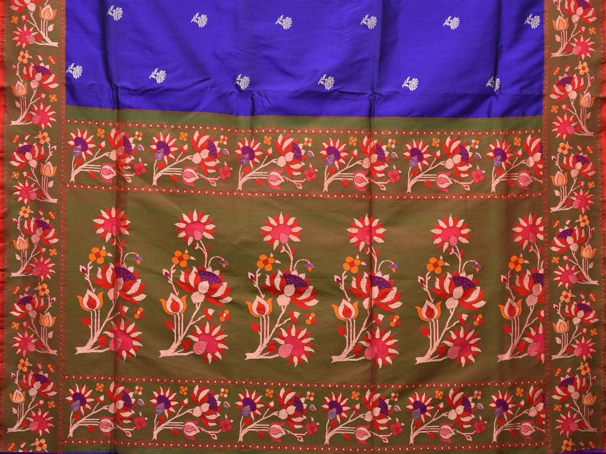 Blue Paithani Silk Saree with Lotus Flowers Pallu and Border Design p0 ...