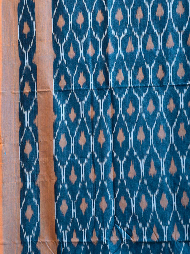 Blue Pochampally Ikat Cotton Handloom Saree with Grill Design No Blouse i0976