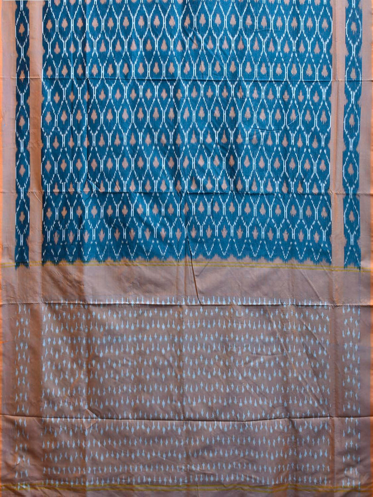 Blue Pochampally Ikat Cotton Handloom Saree with Grill Design No Blouse i0976