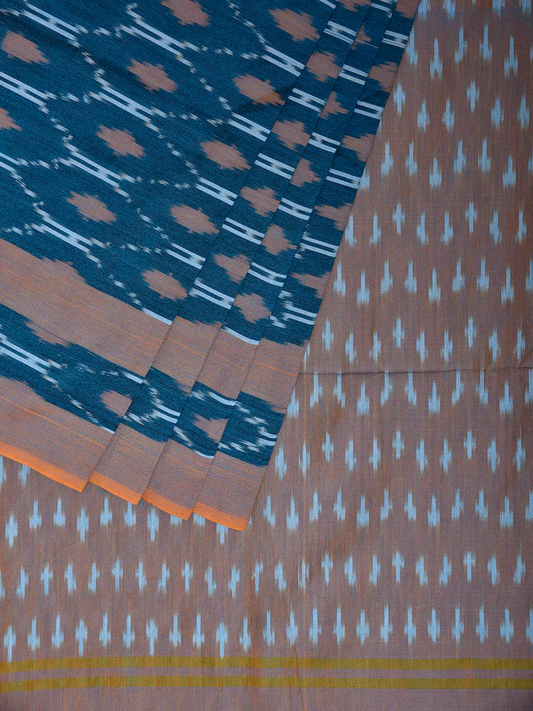 Blue Pochampally Ikat Cotton Handloom Saree with Grill Design No Blouse i0976