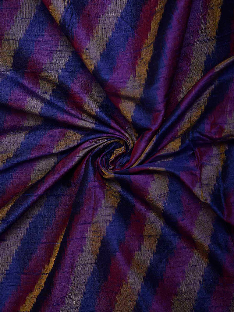 Blue Pochampally Ikat Raw Silk 2.5mts Fabric with Diagonal Design f0275