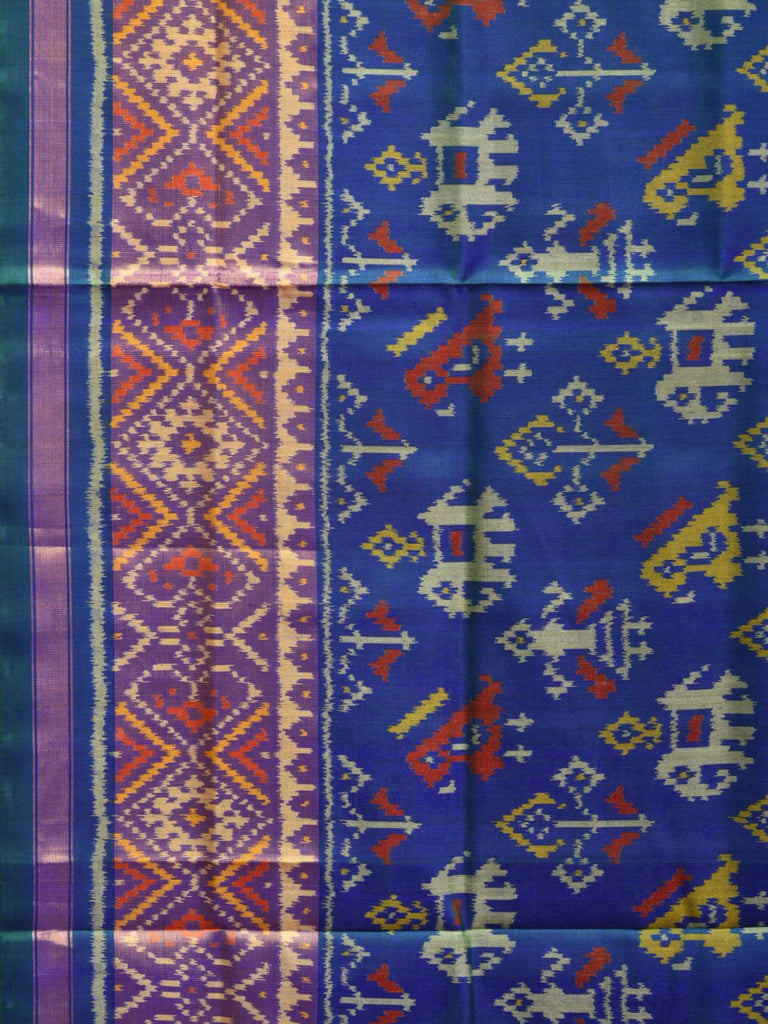 Blue Pochampally Ikat Silk Handloom Saree with Elephant and Parrot Design i0847