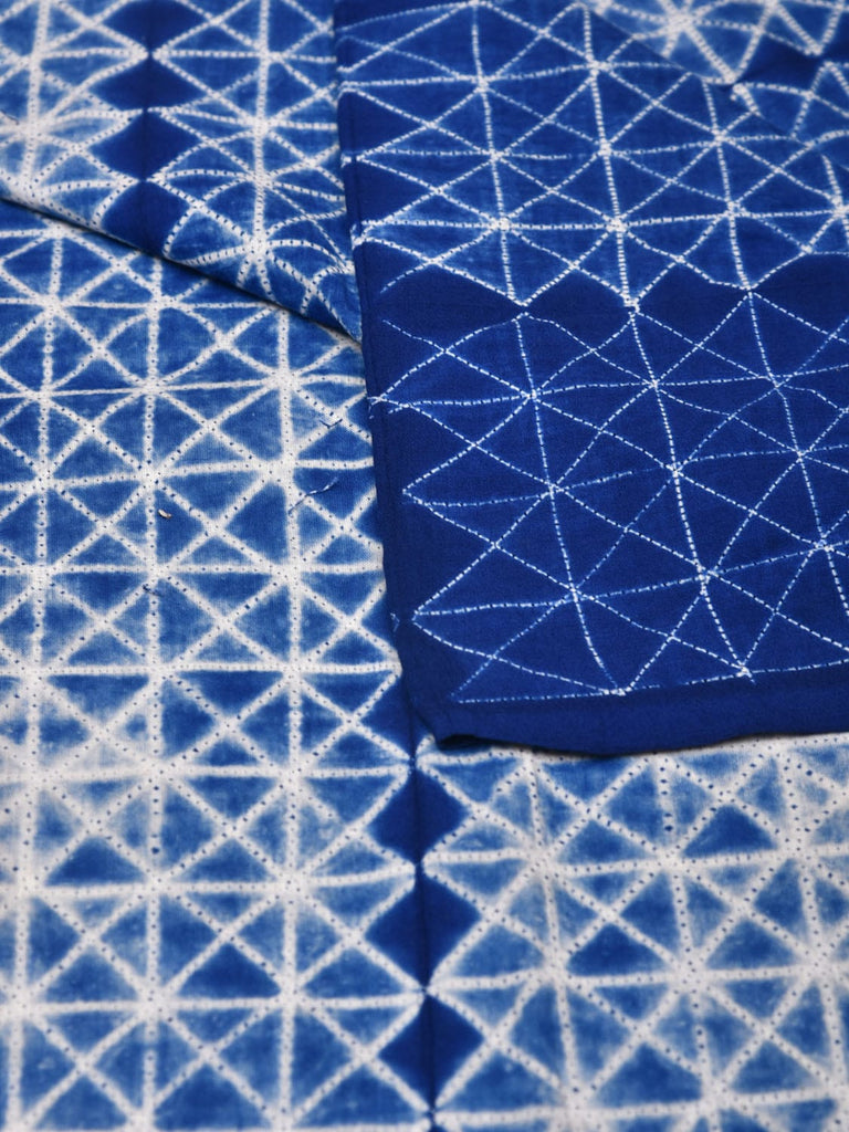 Blue Shibori Cotton Handloom Kurta Fabric with Grill Design 2.5mts f0214