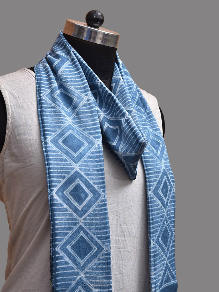 Blue Shibori Cotton Satin Weave Dupatta with Geometric Design ds3812