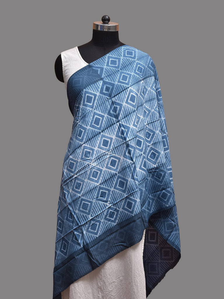 Blue Shibori Cotton Satin Weave Dupatta with Geometric Design ds3812