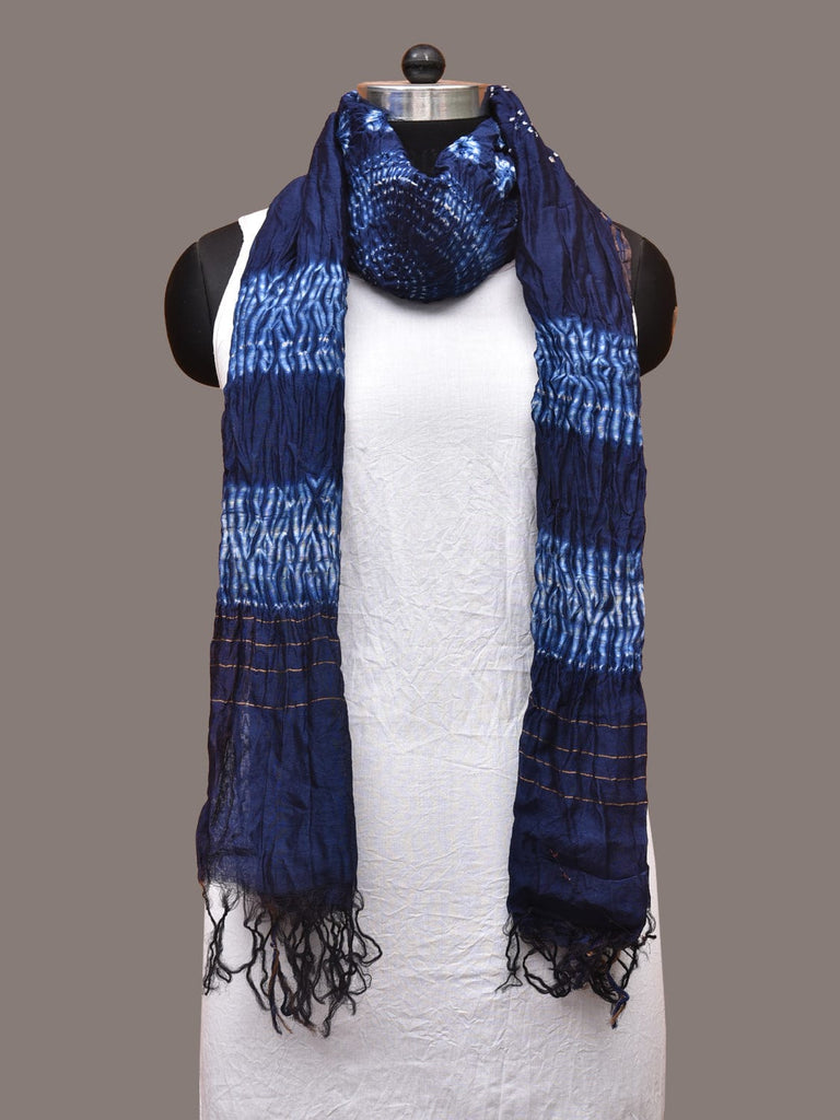 Blue Shibori Cotton Silk Handloom Stole with Circle Design ds3342