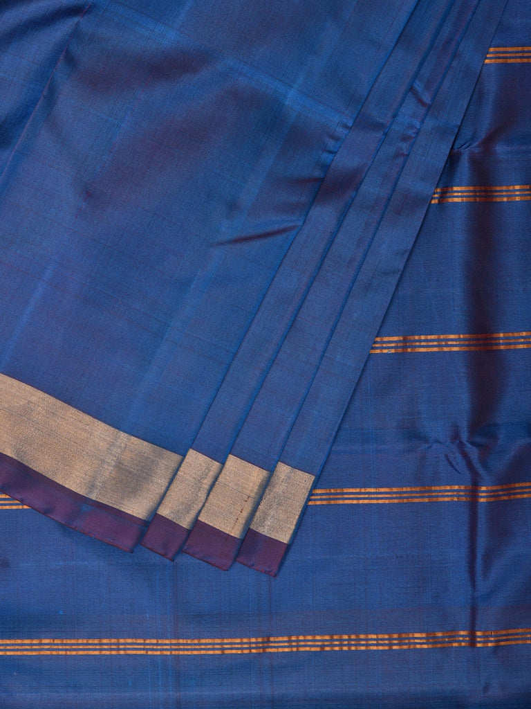 Blue Uppada Silk Handloom Plain Saree with Strips Pallu Design u2061