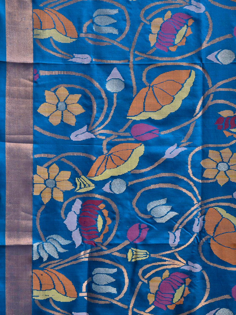 Blue Uppada Silk Handloom Saree with All Over Lotus Flowers Design u2350