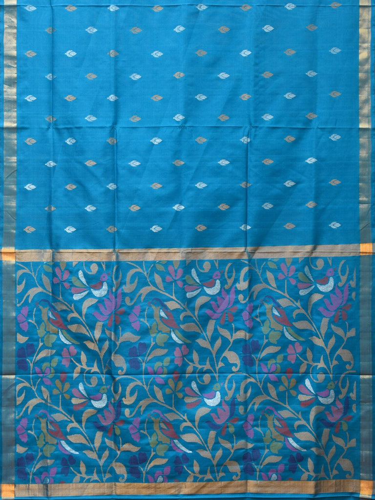 Blue Uppada Silk Handloom Saree with Floral and Birds Pallu Design u2173