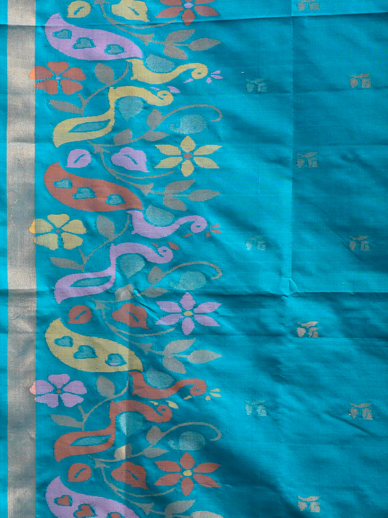 Blue Uppada Silk Handloom Saree with One Side Peacocks Border Design u2487