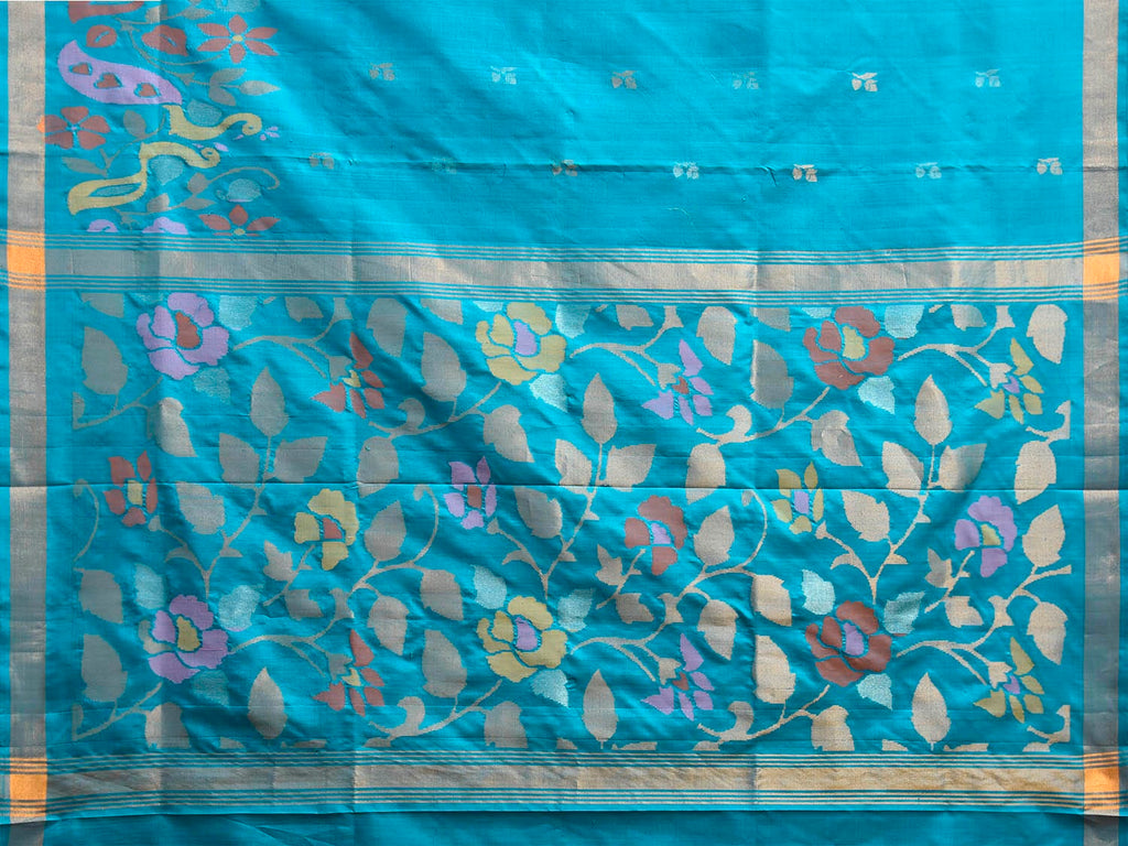 Blue Uppada Silk Handloom Saree with One Side Peacocks Border Design u2487