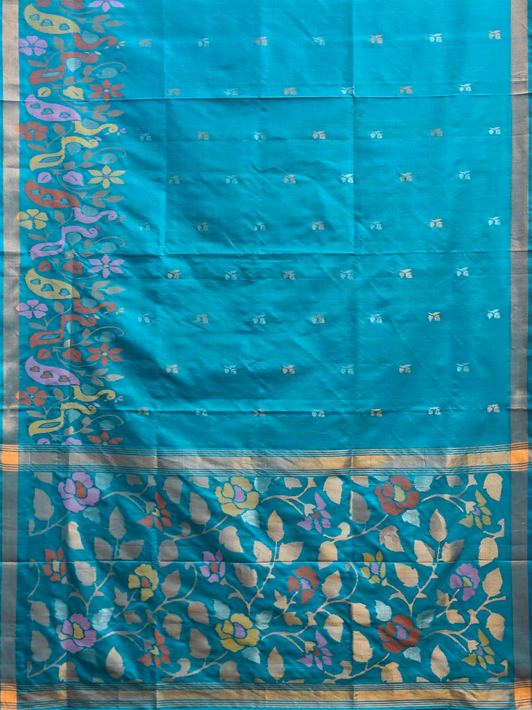 Blue Uppada Silk Handloom Saree with One Side Peacocks Border Design u2487