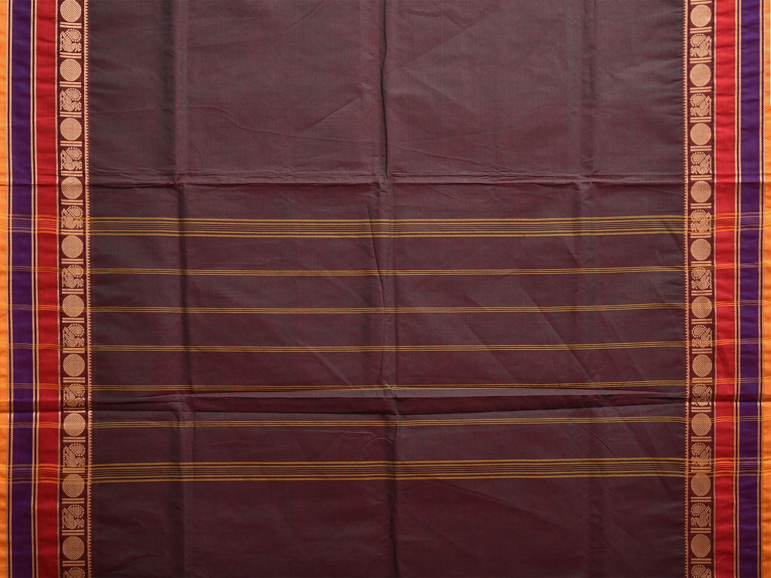 Brown - Handloom Cotton Thread Border Kanchipuram Saree 21