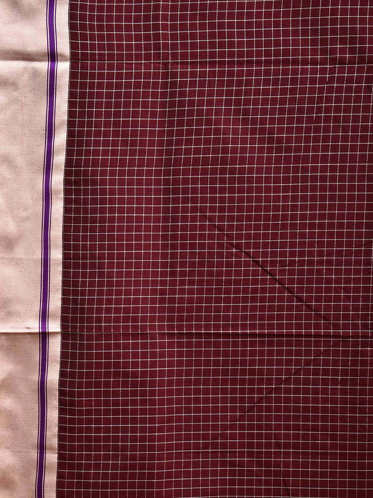 Brown and Light Grey ilkal Cotton Viscose Saree with Checks and Ganga-Jamuna Border Design o0523