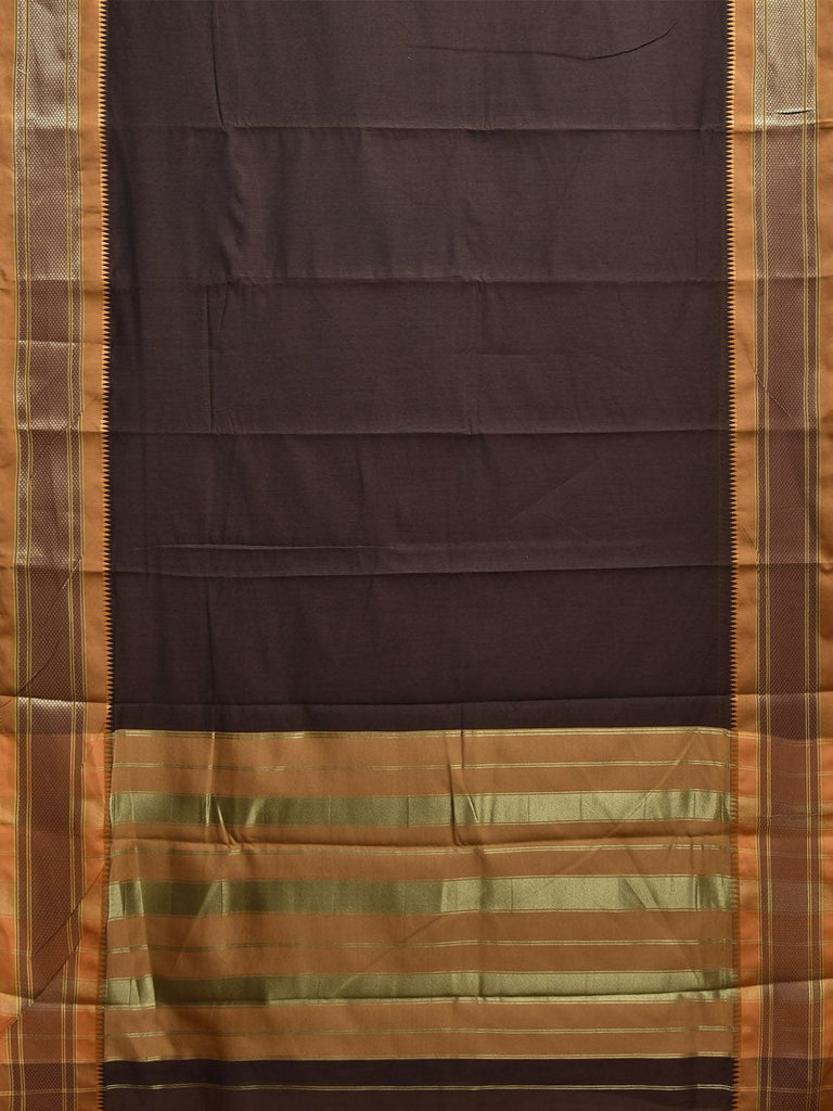 Brown and Mustard Bamboo Cotton Plain Saree with Contrast Pallu Design No Blouse bc0928