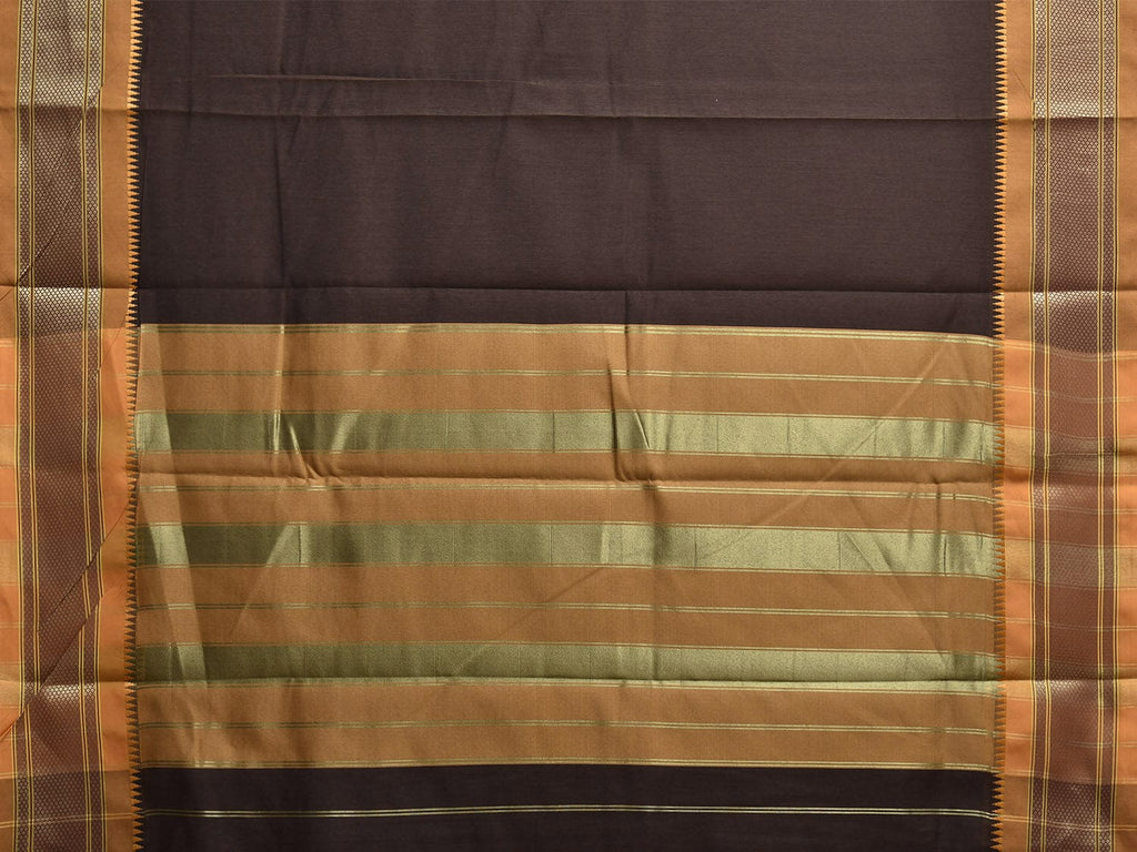 Brown and Mustard Bamboo Cotton Plain Saree with Contrast Pallu Design No Blouse bc0928