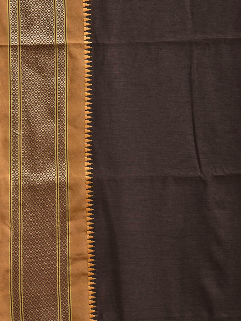 Brown and Mustard Bamboo Cotton Plain Saree with Contrast Pallu Design No Blouse bc0928