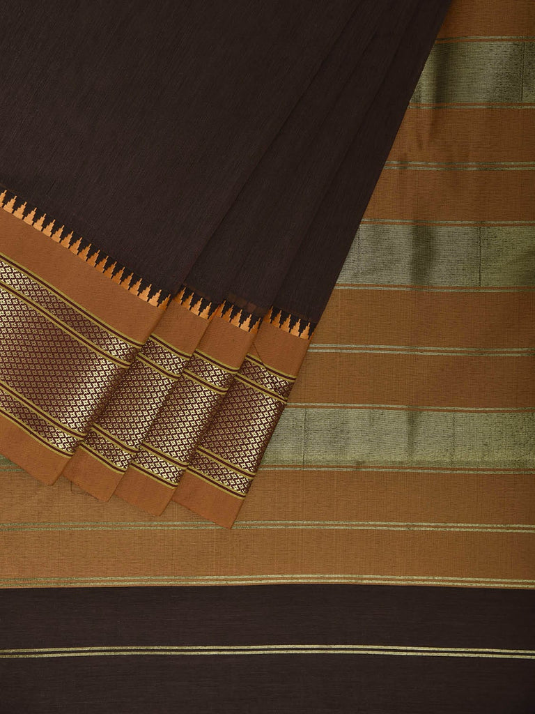 Brown and Mustard Bamboo Cotton Plain Saree with Contrast Pallu Design No Blouse bc0928