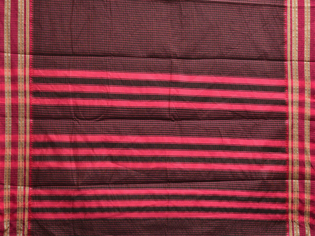 Brown and Pink Bamboo Cotton Saree with Checks Design No Blouse bc0775
