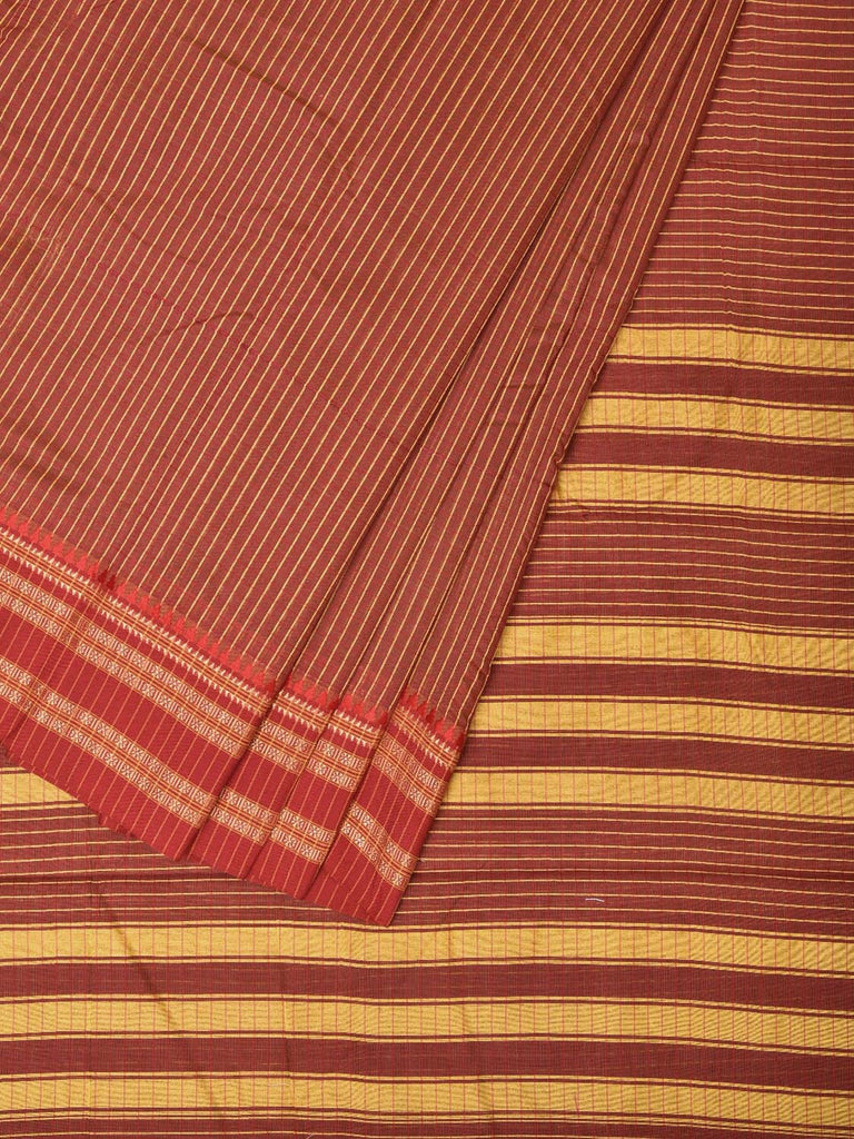 Brown and Rust Bamboo Cotton Saree with Checks Design No Blouse bc0164
