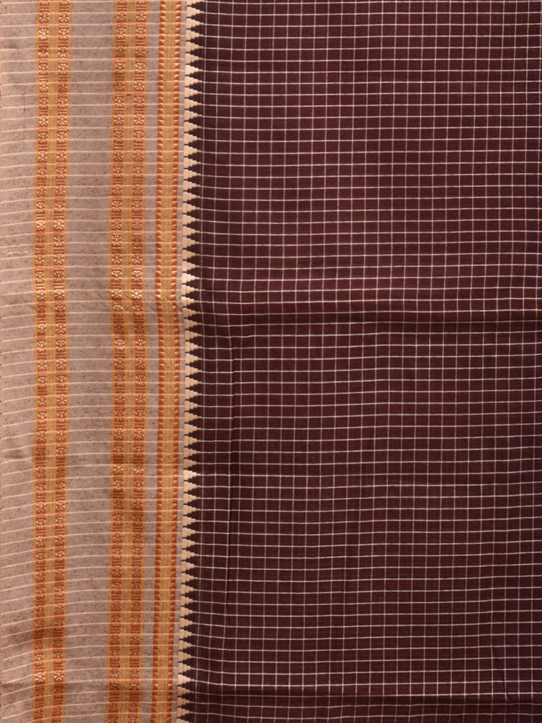 Brown Bamboo Cotton Saree with Checks Design No Blouse bc0295