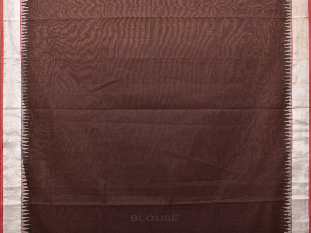 Brown Khadi Cotton Handloom Plain Saree with Temple Border Design kh0618