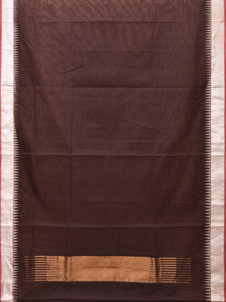 Brown Khadi Cotton Handloom Plain Saree with Temple Border Design kh0618