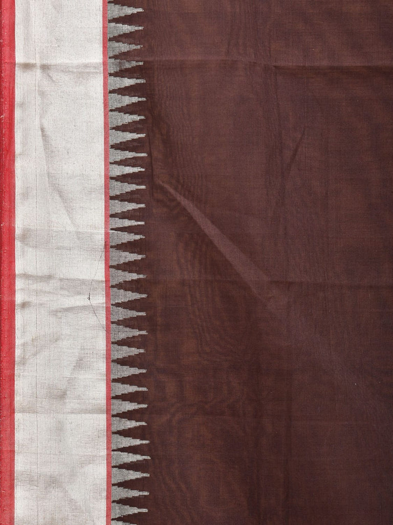 Brown Khadi Cotton Handloom Plain Saree with Temple Border Design kh0618