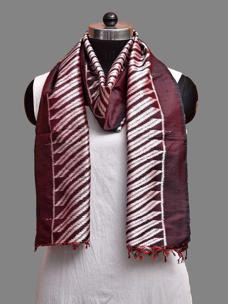 Brown Pochampally Ikat Silk Handloom Stole with Diagonal Design ds3901