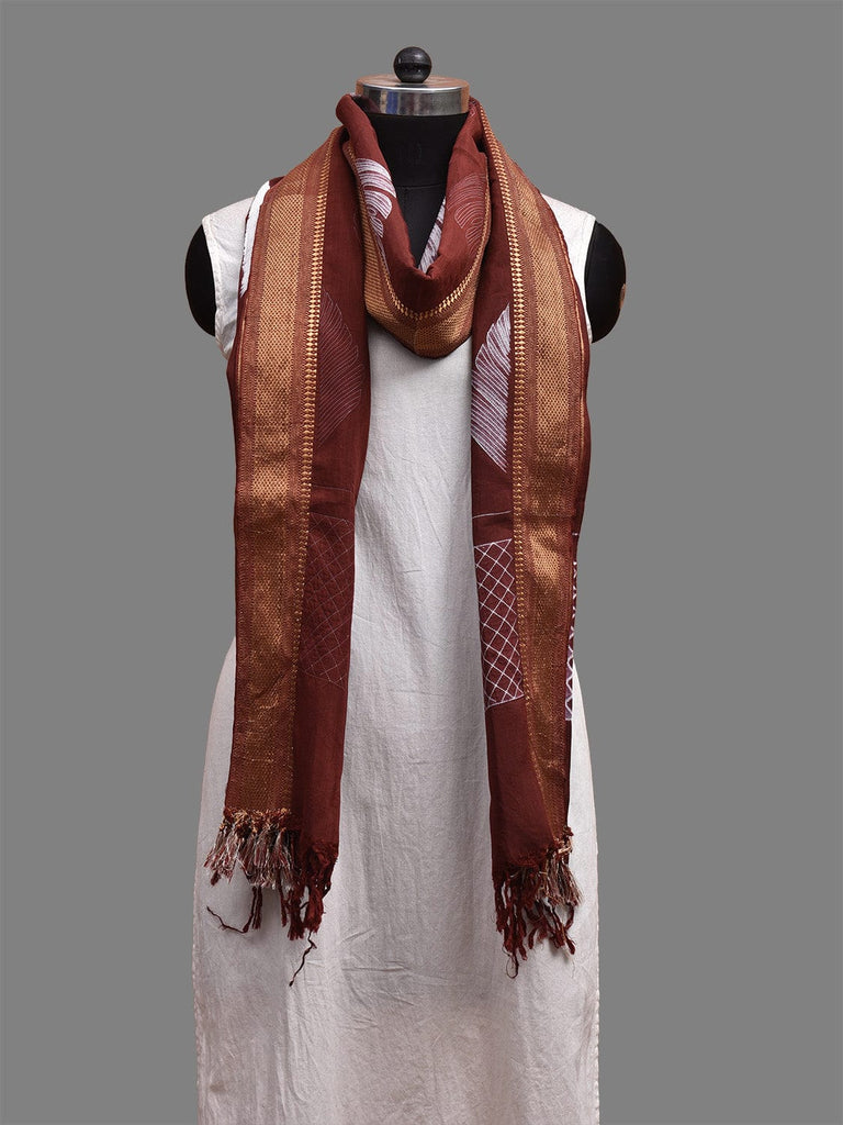 Brown Shibori Mangalgiri Sico Dupatta with Leaves Design ds3690