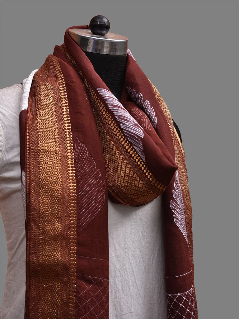 Brown Shibori Mangalgiri Sico Dupatta with Leaves Design ds3690