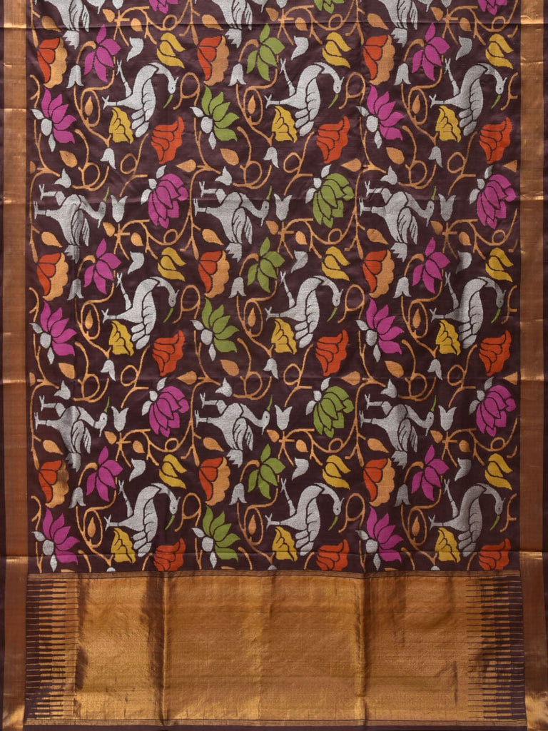 Brown Uppada Silk Handloom Saree with All Over Birds and Lotus Design u2160