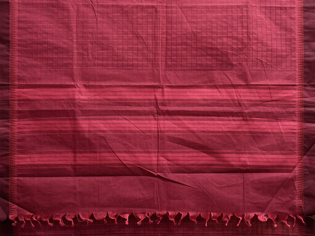 Burgundy and Maroon Kanchipuram Cotton Saree with Big Checks Design k0985
