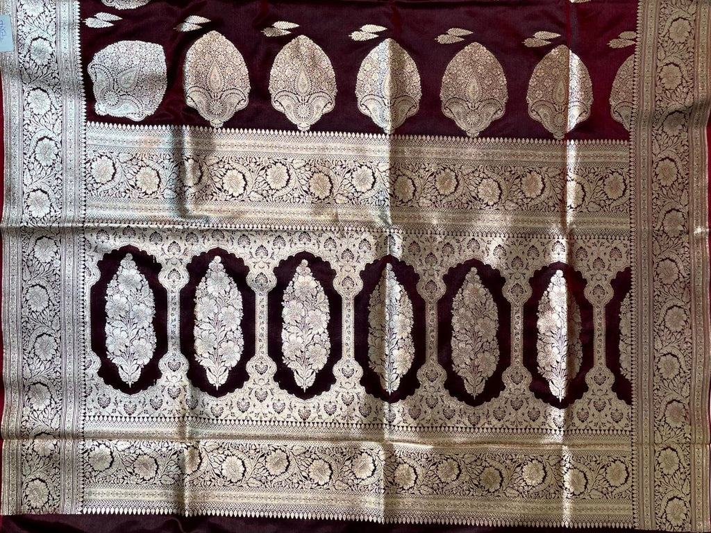 Burgundy Banaras Katan Silk Saree with Body Butti and Border Design b0410ds