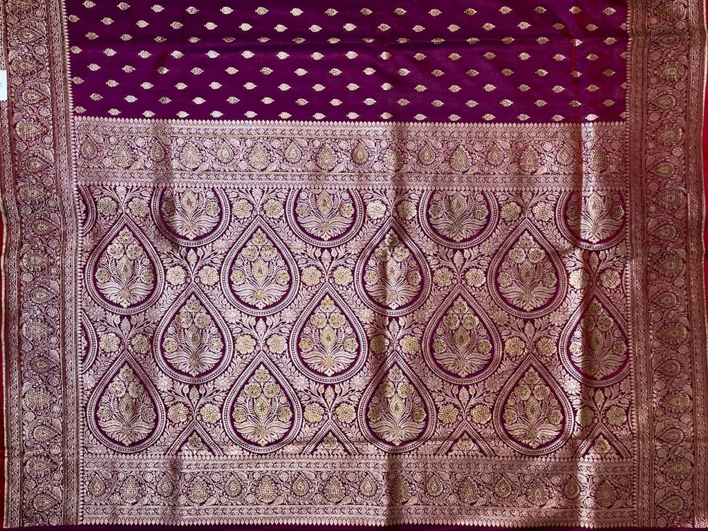 Burgundy Banaras Katan Silk Saree with Body Butti and Stone Work Design b0381ds