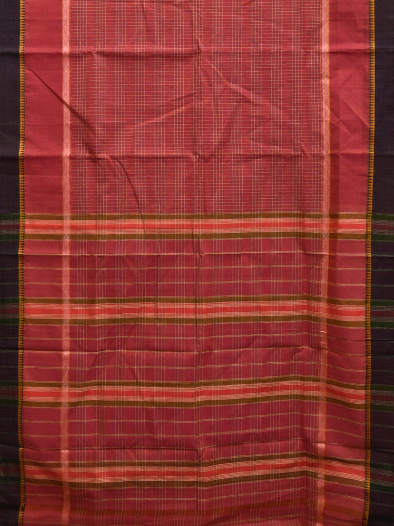 Burgundy Narayanpet Cotton Handloom Saree with Strips and Big Border Design No Blouse np0870