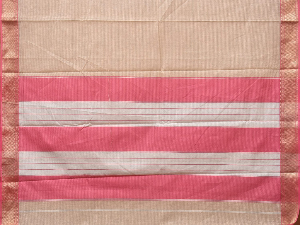 Cream and Baby Pink Bamboo Cotton Saree with Strips Design No Blouse bc0221