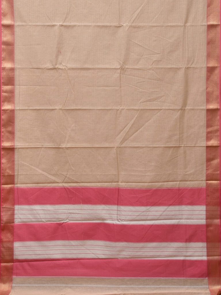 Cream and Baby Pink Bamboo Cotton Saree with Strips Design No Blouse bc0221