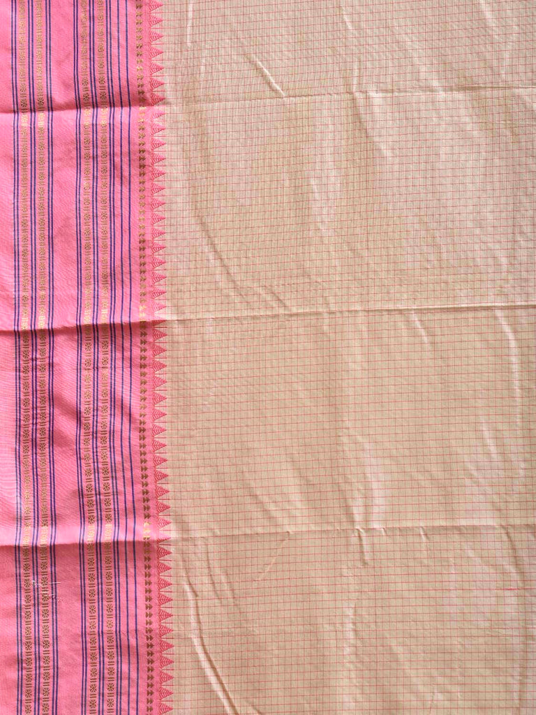 Cream and Baby Pink Narayanpet Silk Saree with Checks Design np1348
