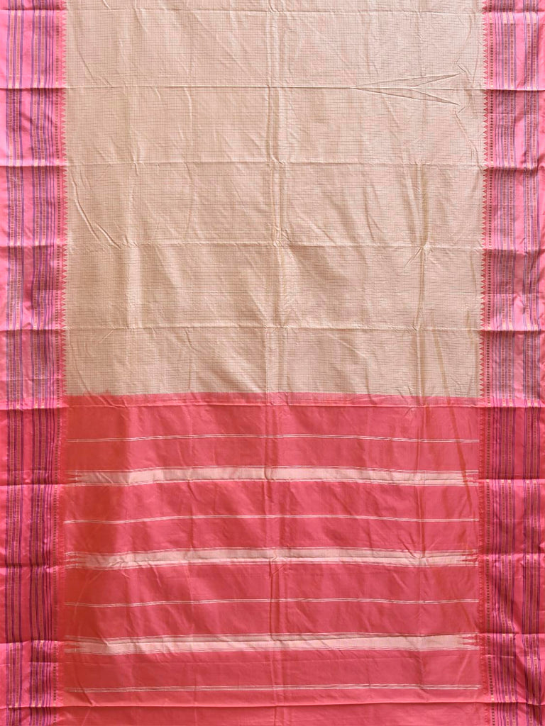 Cream and Baby Pink Narayanpet Silk Saree with Checks Design np1348