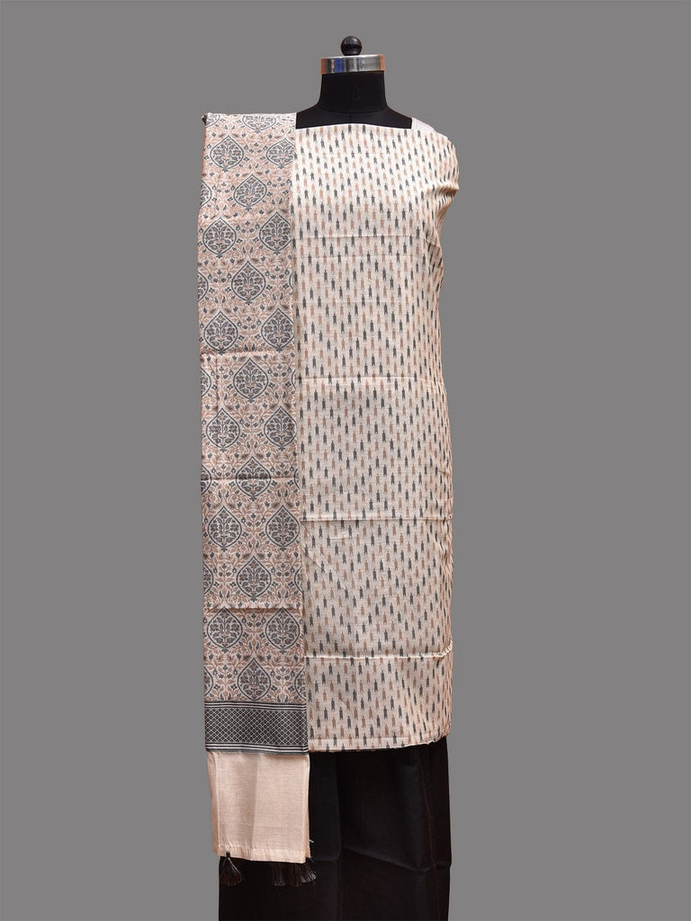 Cream and Black Banaras Cotton Viscose Dress Material with Dupatta, Top and Plain Bottom Design dm0067