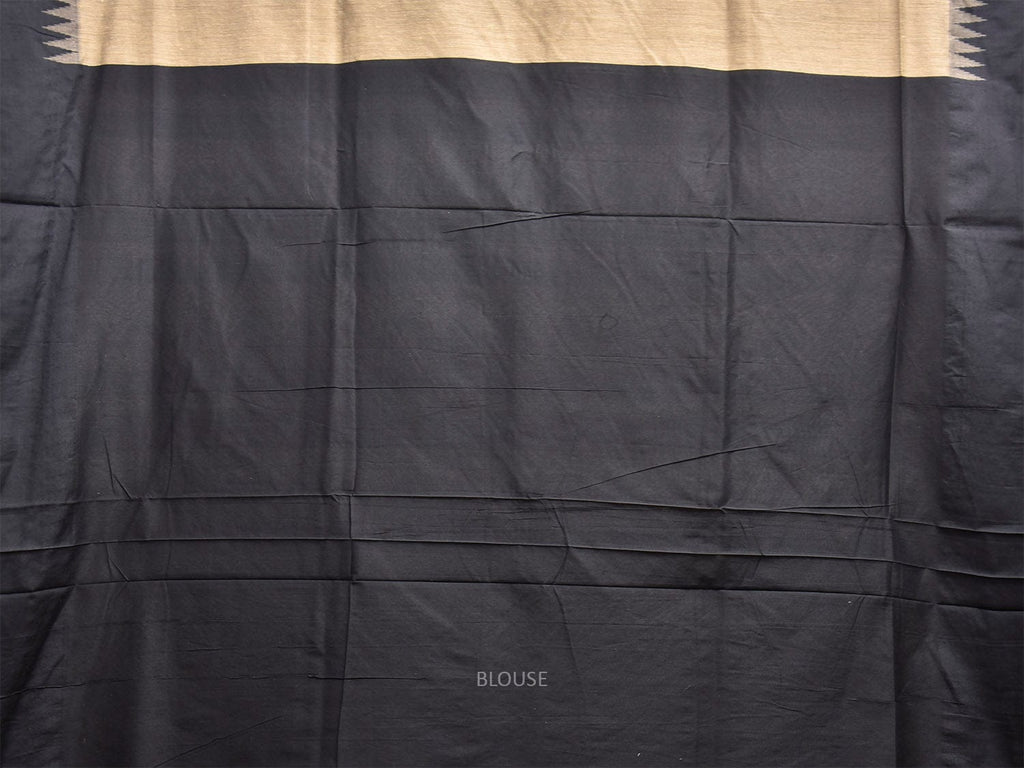 Cream and Black Gadwal Cotton Viscose Saree with Temple Border and Pallu Design g0578