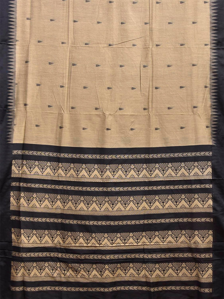 Cream and Black Gadwal Cotton Viscose Saree with Temple Border and Pallu Design g0578