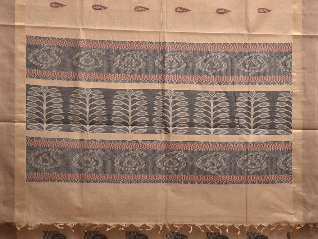 Cream and Black Venkatagiri Cotton Saree with Body Buta and Pallu Design v0210