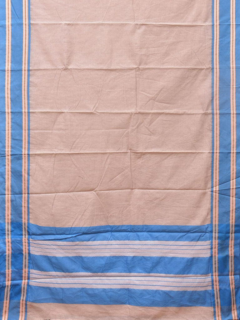 Cream and Blue Bamboo Cotton Saree with Strips Design No Blouse bc0212