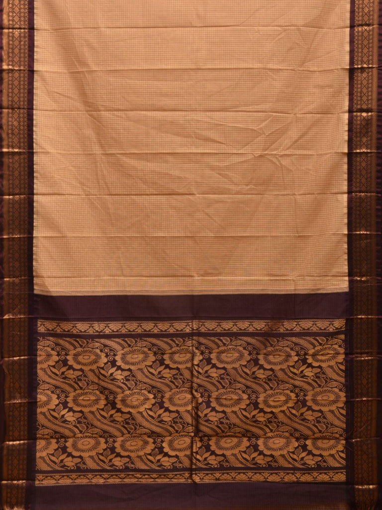 Cream and Brown Gadwal Cotton Handloom Saree with Border and Pallu Design No Blouse g0382