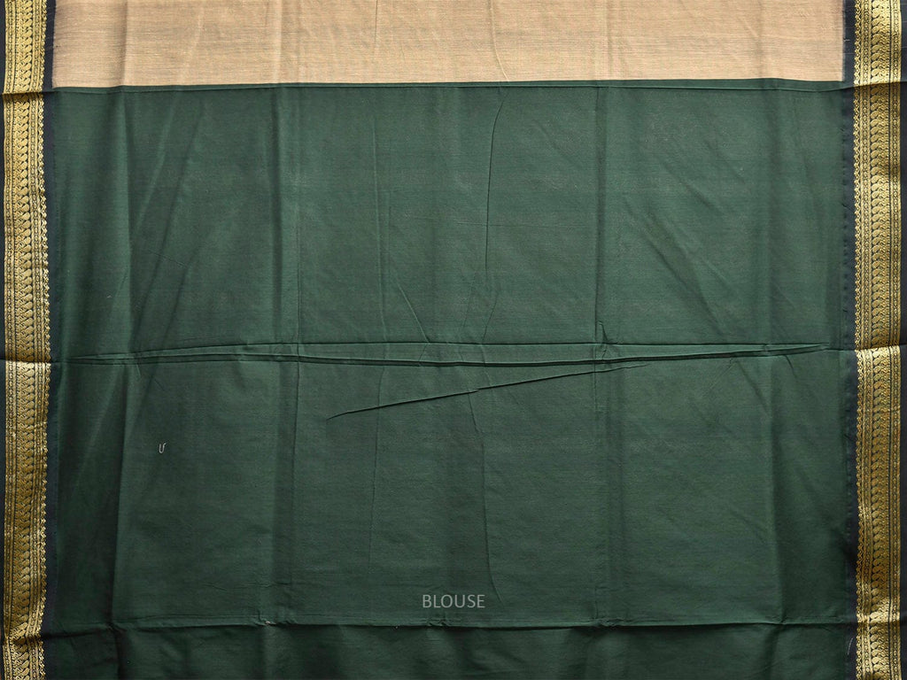 Cream and Green Gadwal Cotton Viscose Saree with Border and Pallu Design g0580