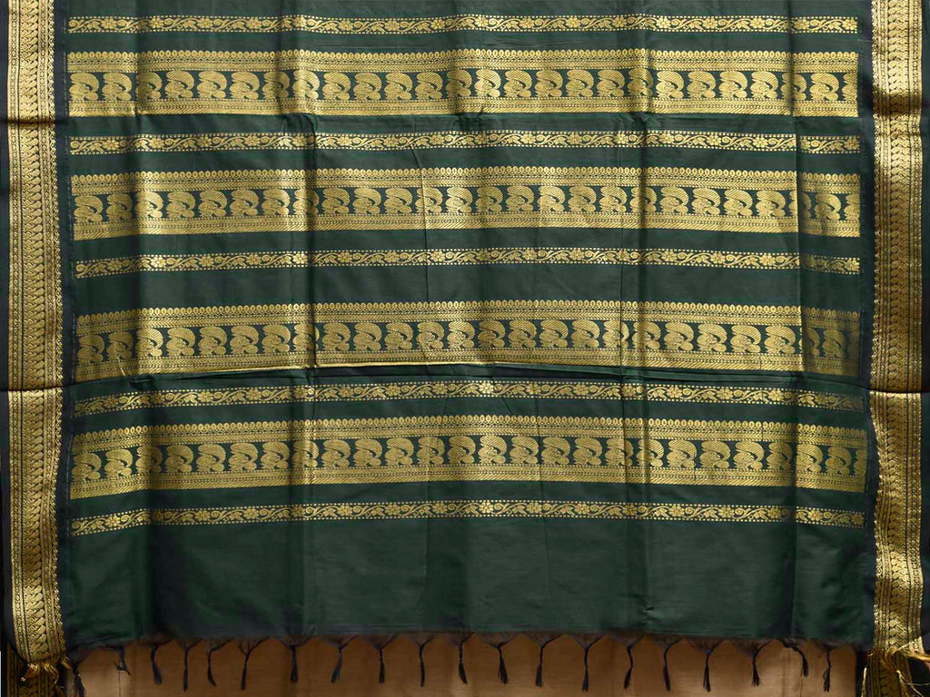 Cream and Green Gadwal Cotton Viscose Saree with Border and Pallu Design g0580