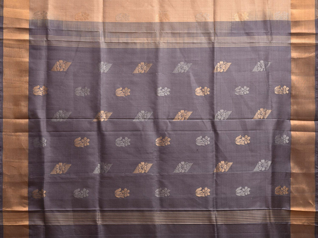 Cream and Grey Uppada Silk Handloom Saree with All Over Buta Design u2390